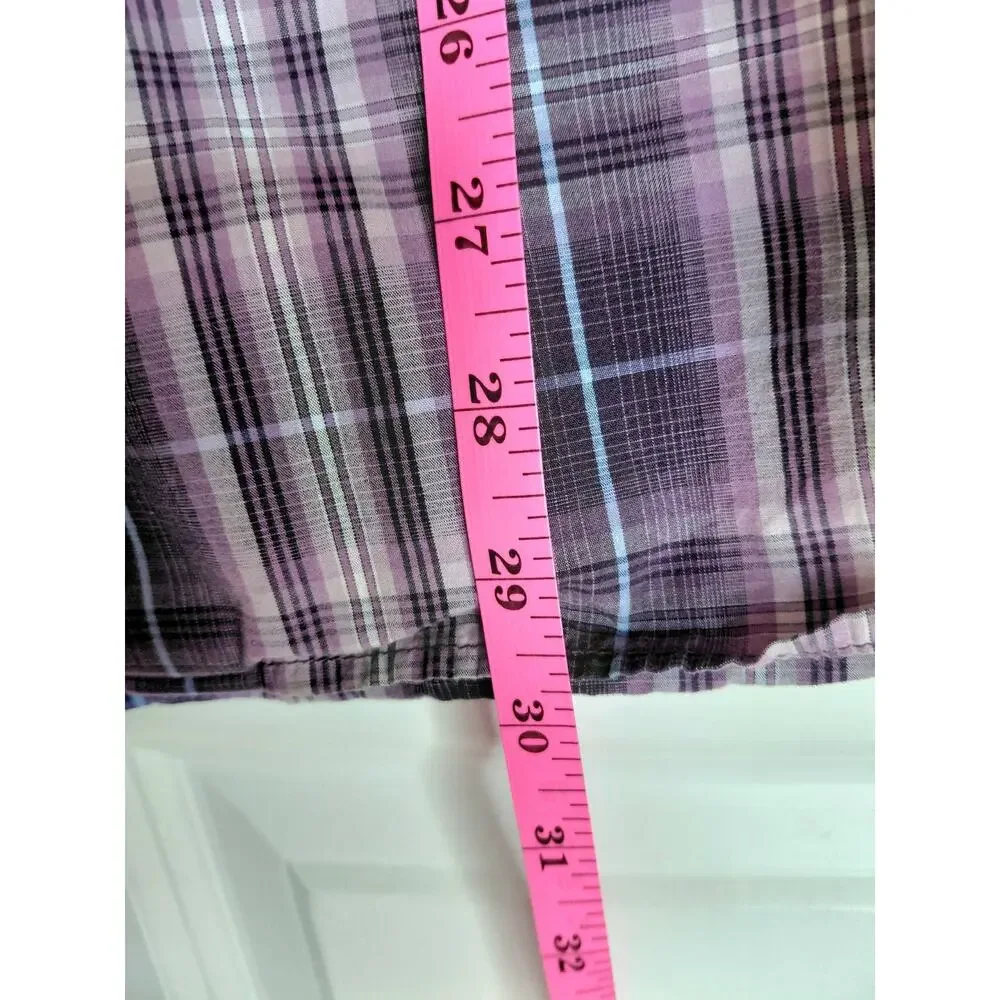 Banana Republic Mens Large Plaid Button Up Shirt 16-16.5 Purple Ombre 100 Cotton